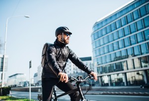 man cycling to work